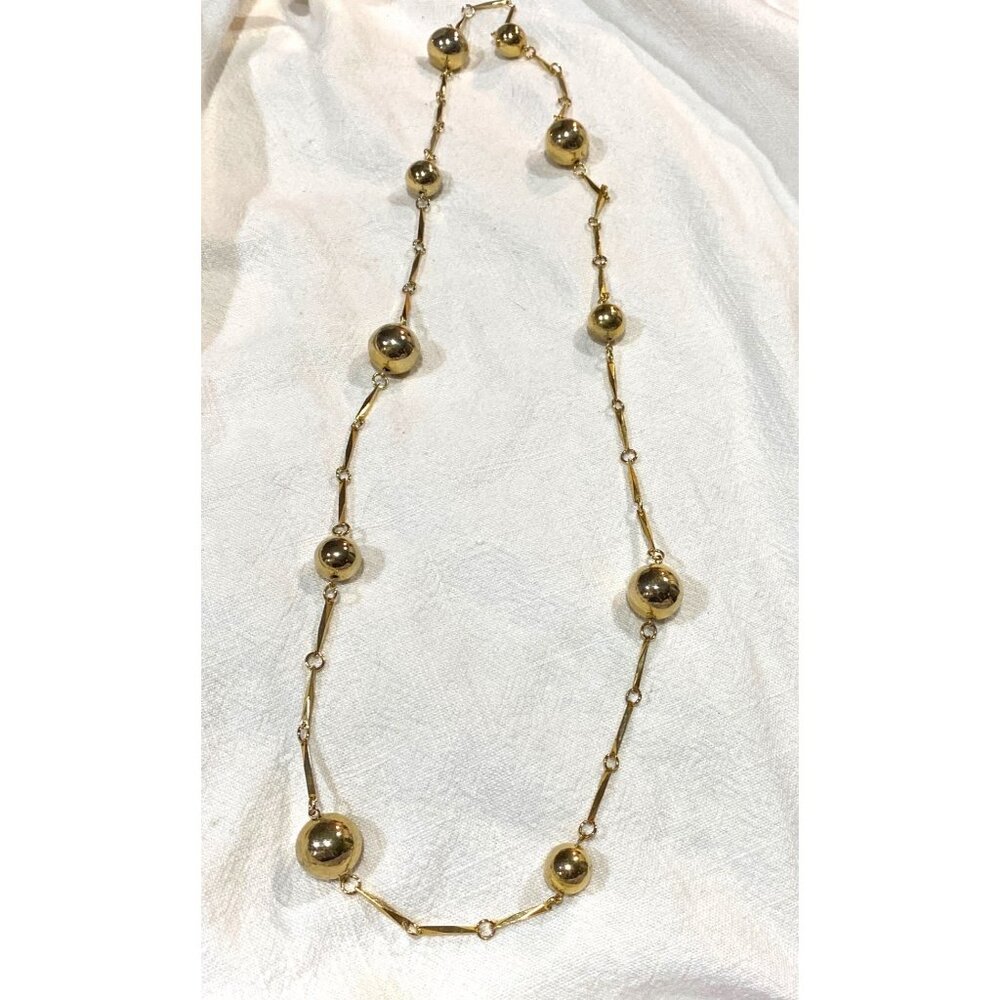 Long Gold-Tone Beaded Necklace With Geometric pattern chain